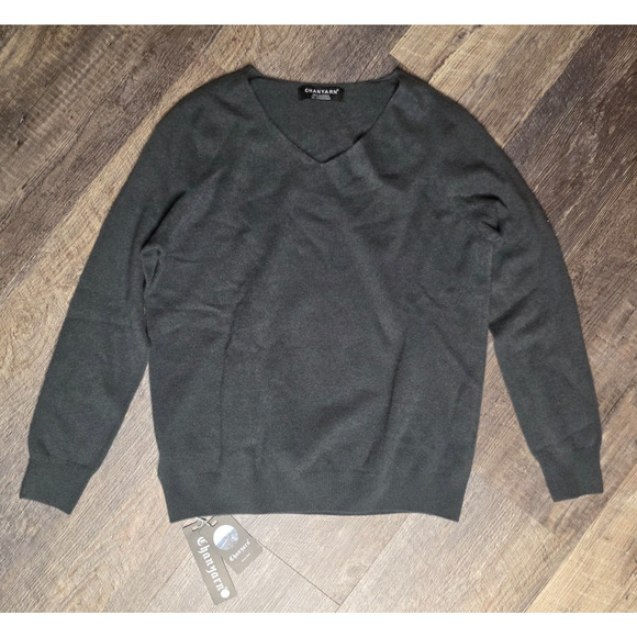 Chanyarn Sweaters - Chanyarn Sweater Womens XL Dark Gray 100% Cashmere V-Neck Knit Pullover NWT